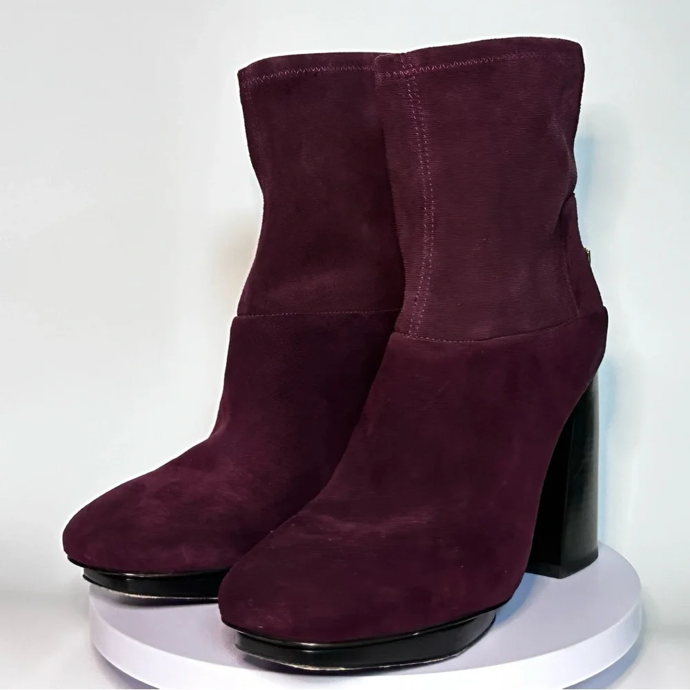 Tory Burch Suede Platform Block Heel Ankle Boots Burgundy Size 8 EUC